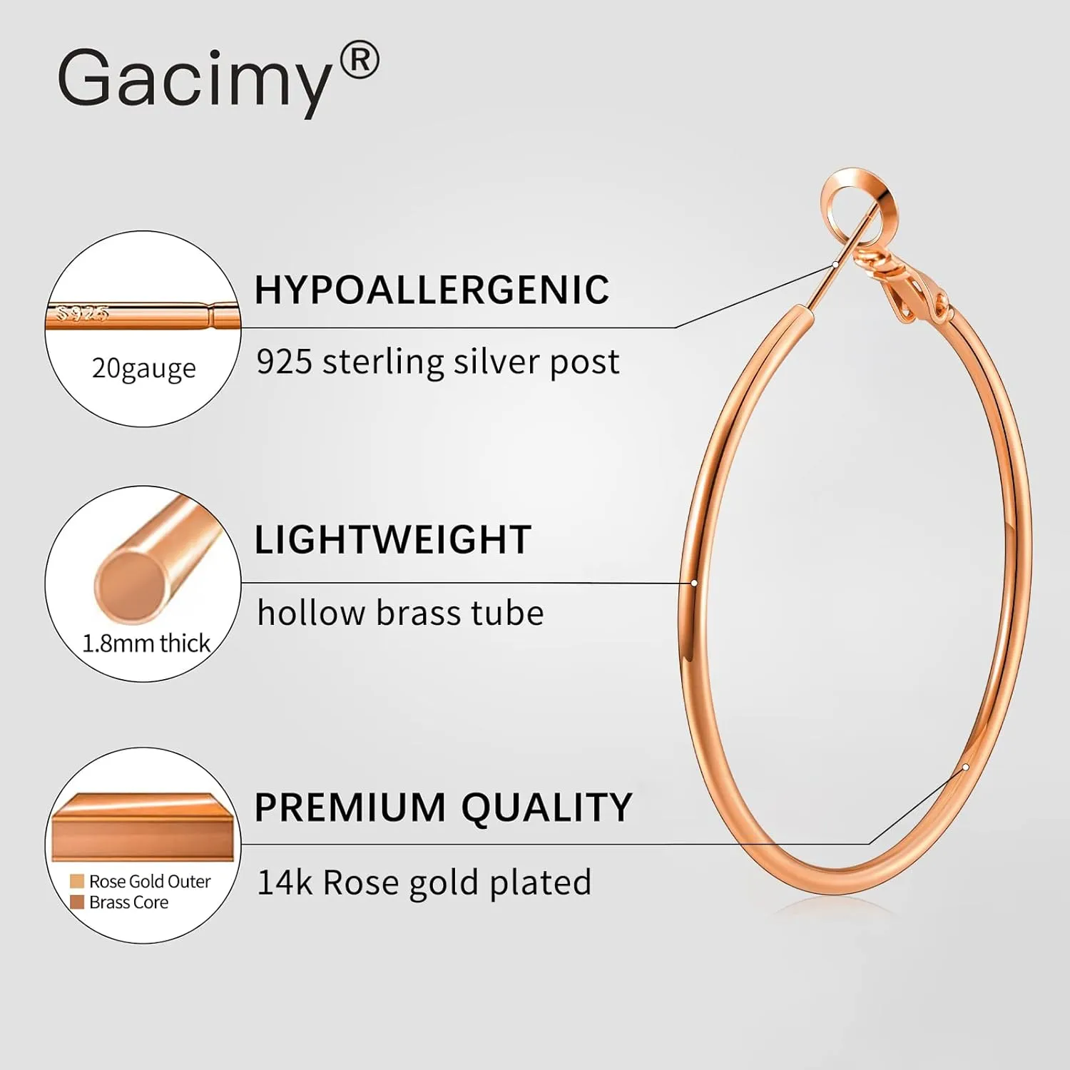 Gacimy Gold Hoop Earrings for Women 14K Gold Plated, 925 Sterling Silver Post hoops for Women
