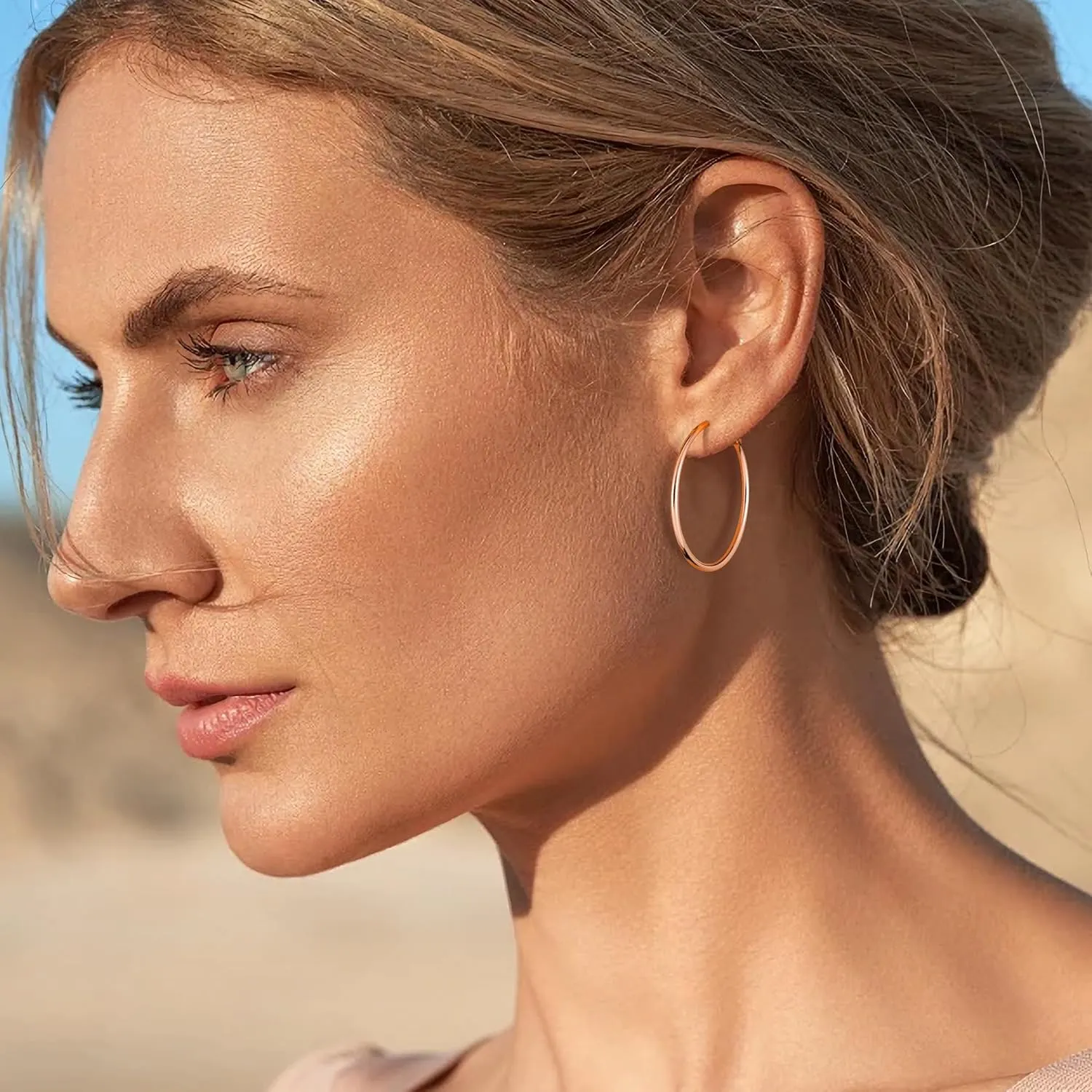 Gacimy Gold Hoop Earrings for Women 14K Gold Plated, 925 Sterling Silver Post hoops for Women