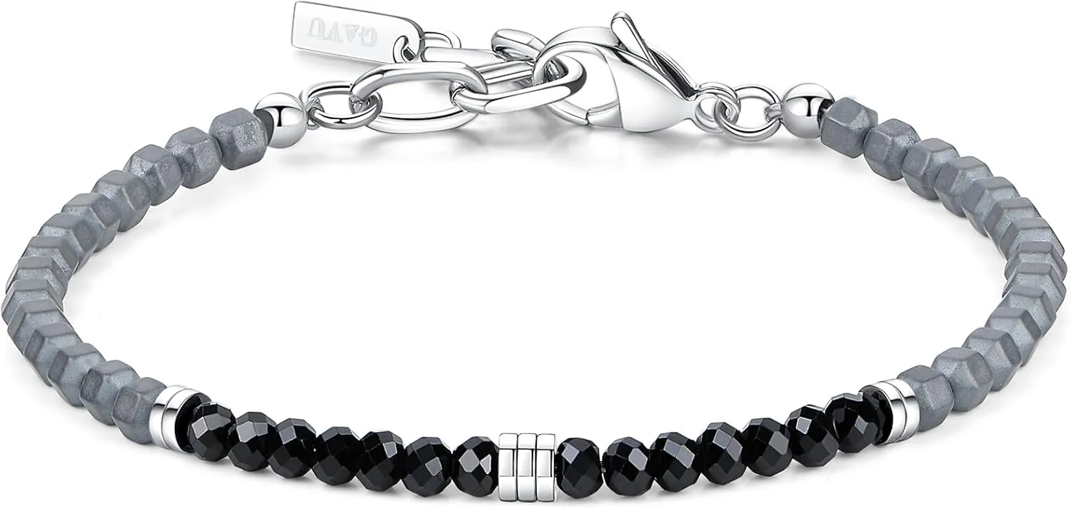 GAVU Men's Hematite Bracelet, Mens Beaded Bracelet, Faceted Crystal Bracelet for Men