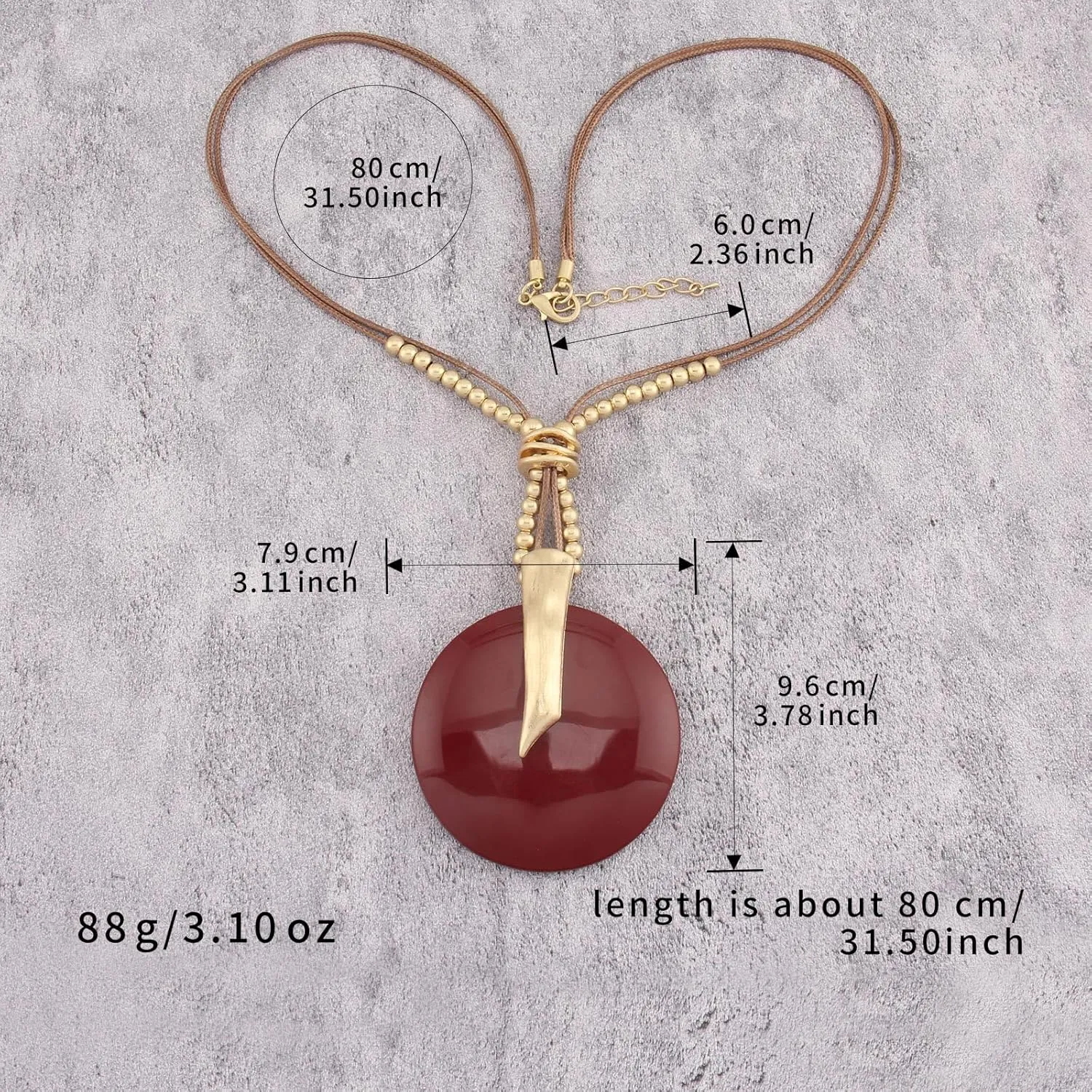 GelConnie Leather Necklace for Women Large Pendant Long Brown Necklace Circle Leather Choker Vintage Sweater Necklace Gold Chunky Boho Necklaces for Women