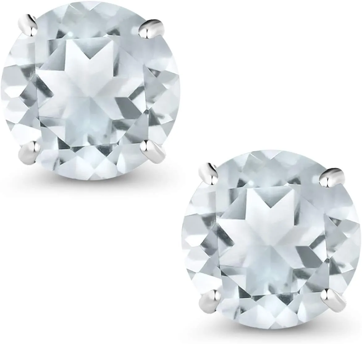 Gem Stone King 18K White Gold Round 5MM Gemstone Birthstone Stud Earrings | White Gold Earrings For Women Men