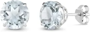 Gem Stone King 18K White Gold Round 5MM Gemstone Birthstone Stud Earrings | White Gold Earrings For Women Men