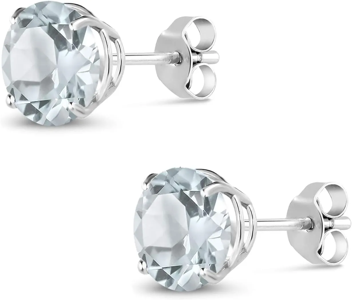 Gem Stone King 18K White Gold Round 5MM Gemstone Birthstone Stud Earrings | White Gold Earrings For Women Men