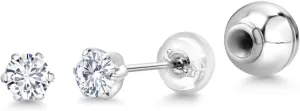 Gem Stone King 3MM Round Gemstone Birthstone Six Prong Platinum Stud Earrings For Women Men