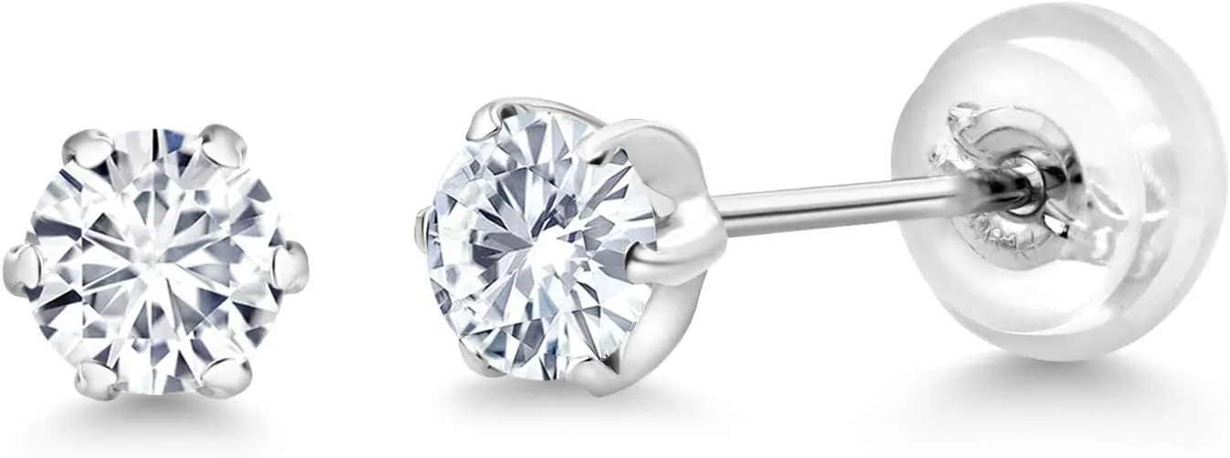Gem Stone King 3MM Round Gemstone Birthstone Six Prong Platinum Stud Earrings For Women Men