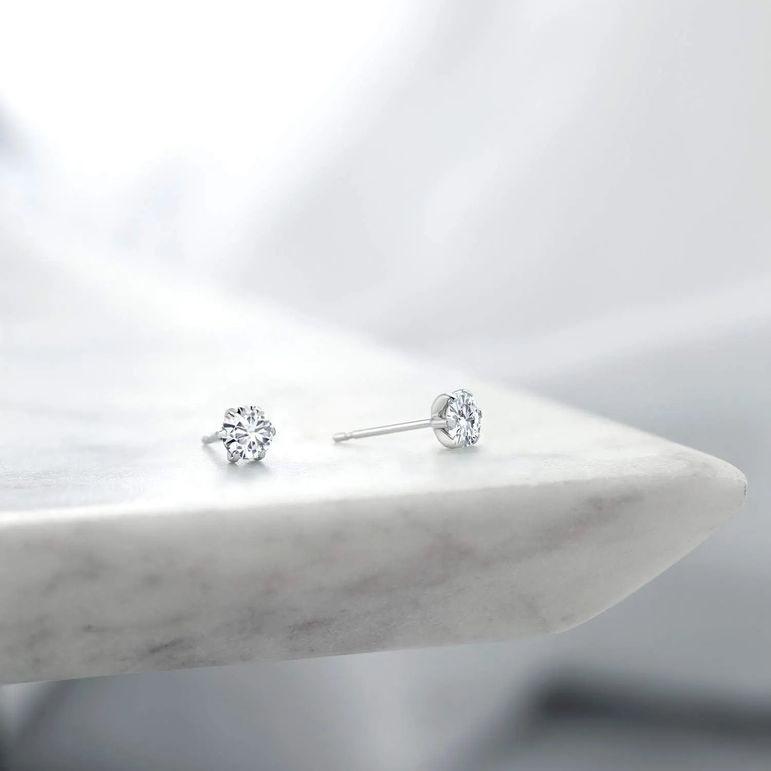 Gem Stone King 3MM Round Gemstone Birthstone Six Prong Platinum Stud Earrings For Women Men