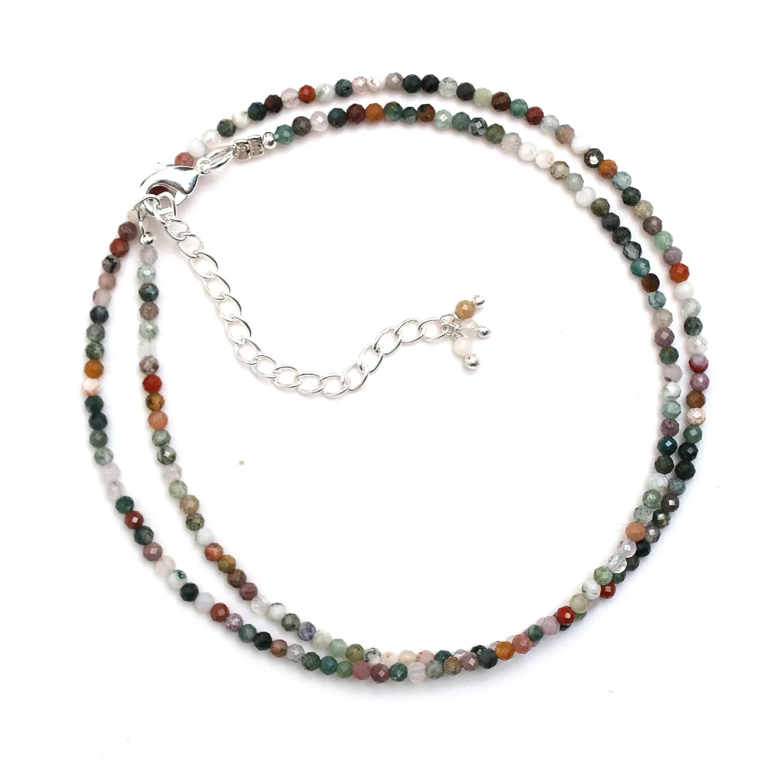 Gempires Natural Mossagate Beaded Necklace Handmade Crystal Choker Jewelry Hypoallergenic 18 Inch Silver Plated Layered Gemstone Women Necklaces