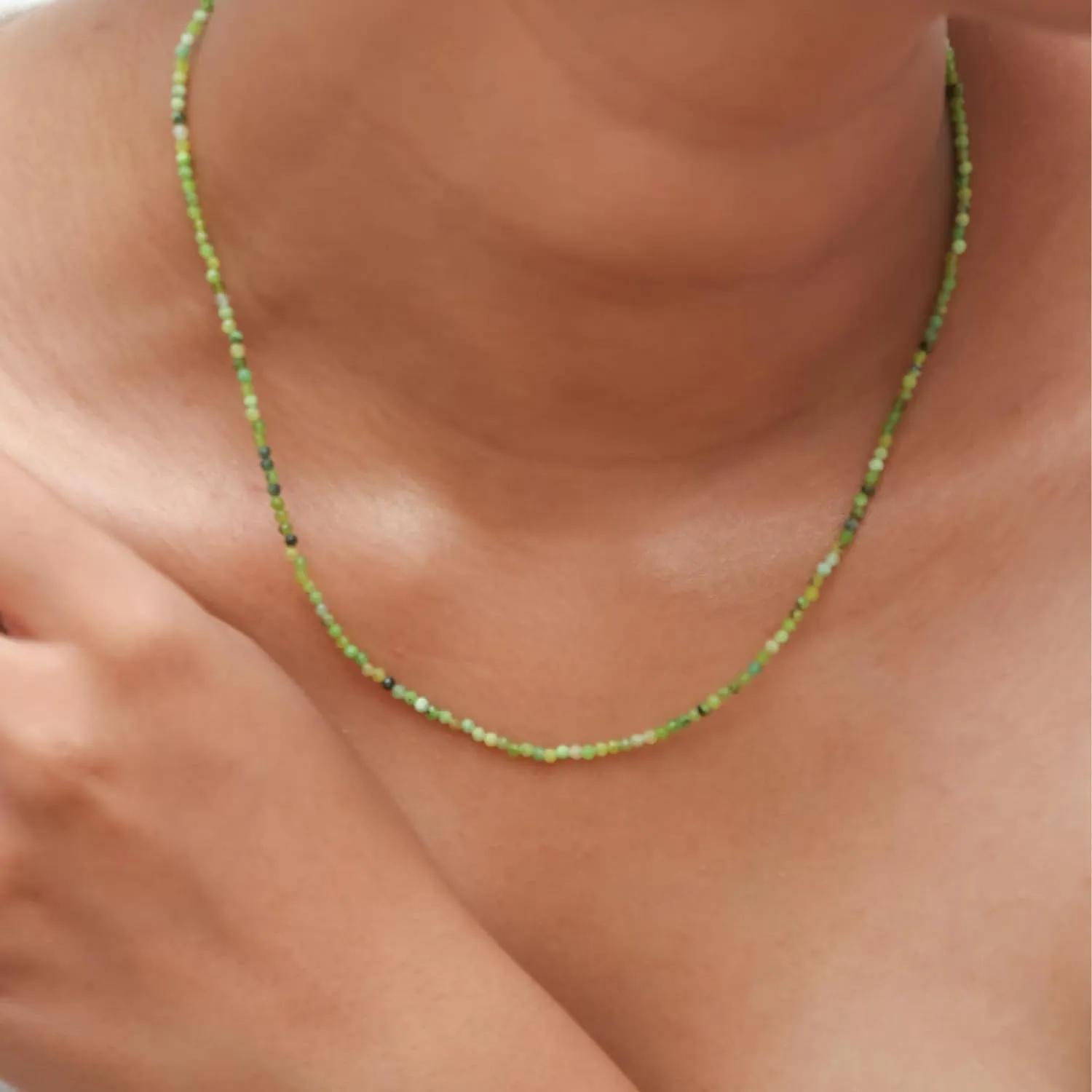Gempires Natural Mossagate Beaded Necklace Handmade Crystal Choker Jewelry Hypoallergenic 18 Inch Silver Plated Layered Gemstone Women Necklaces