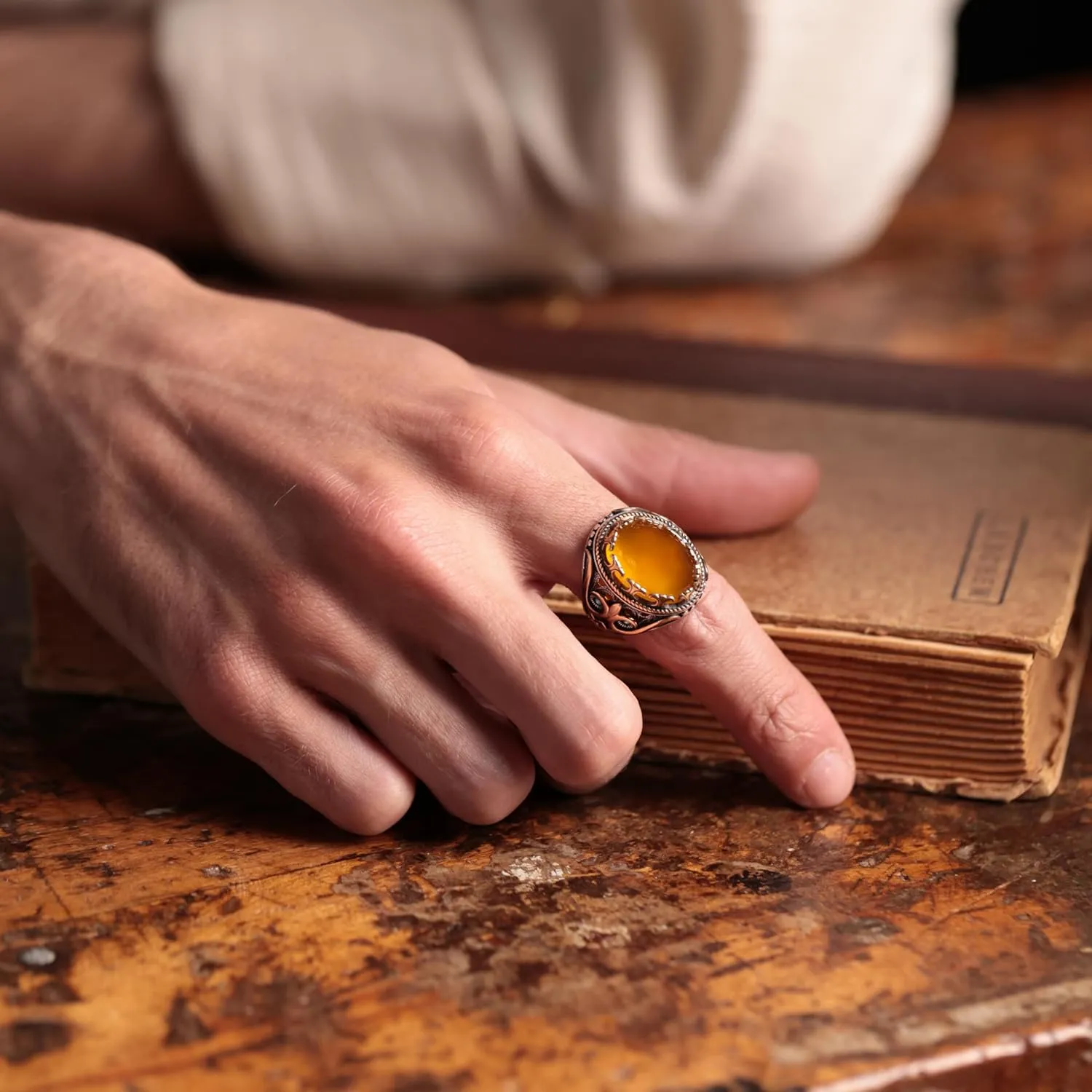 Genuine Solid 925 Sterling Silver Accented with Bronze and Stone, Authentic Vintage Turkish Ottoman Style Ring for Men