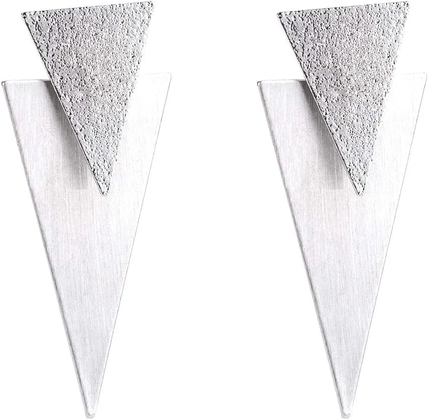Geometric Double Triangle Earrings for Women Three-dimensional Dangle Earrings Punk Metal Personality Jewelry Handmade