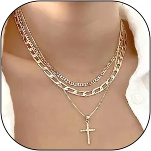 GIGB PBDK Layering Cross Pendant Necklaces for Women,Crystal Crucifix Adjustable Cuban Box Mariner Chain Necklace.Faith Based Gifts for First Communion Baptism