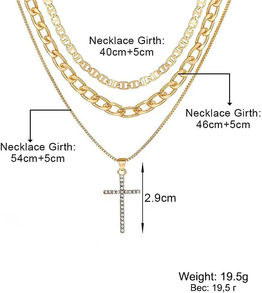 GIGB PBDK Layering Cross Pendant Necklaces for Women,Crystal Crucifix Adjustable Cuban Box Mariner Chain Necklace.Faith Based Gifts for First Communion Baptism