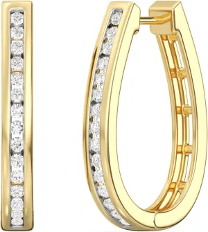 Gilded Lab-Grown Diamond Channel Set Hoop Earrings, 1/4 Cttw - 1 Cttw | SI1 F Color, Sterling Silver and 14K Gold-Plated | Elegant & Ethical Jewelry for Women, Gift Box Included | For Anniversaries, Gifting and Special Occasions