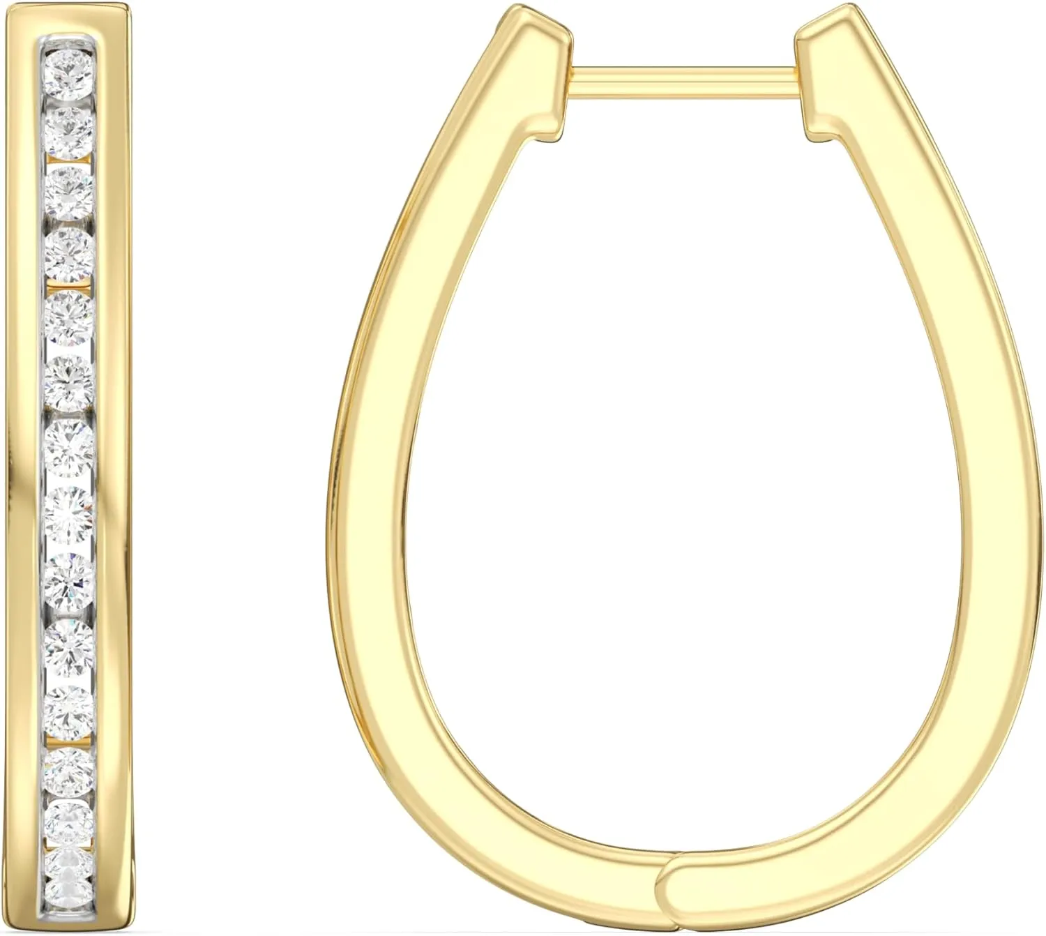 Gilded Lab-Grown Diamond Channel Set Hoop Earrings, 1/4 Cttw - 1 Cttw | SI1 F Color, Sterling Silver and 14K Gold-Plated | Elegant & Ethical Jewelry for Women, Gift Box Included | For Anniversaries, Gifting and Special Occasions