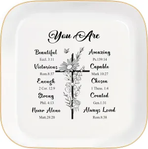God Says You Are - Christian Bible Verse Jewelry Dish Trinket Tray - Unique Ceramic Ring Jewelry Tray for Women (You Are Beautiful)