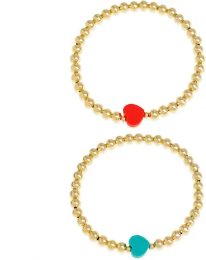 Gold Beads Couple Stack Bracelets Set for Women, Trendy Boho Handmade Love Heart Friendship Bracelet Jewelry Gift.