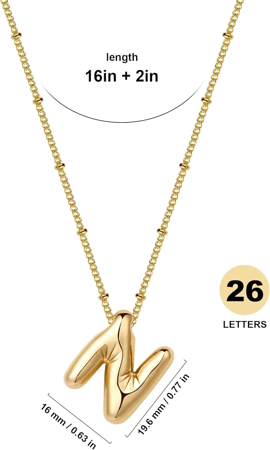 Gold Bubble Letter Necklace for Women 18K Gold Plated Initial Necklace Dainty A-Z Bubble Letter Pendant Necklaces Gifts for Women