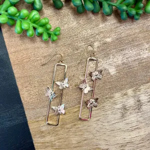 Gold Butterfly Long Rectangle Earring