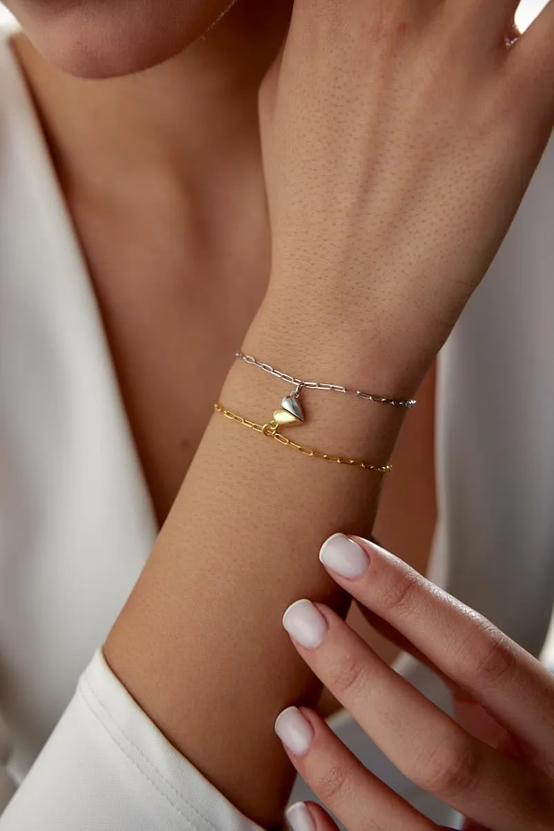 Gold Couples Bracelet Set, Magnetic Matching Bracelets 2pcs, Couples Jewelry, Friendship Bracelet, Handcrafted His and Hers Jewelry, Promise Bracelet Set, Customcuff (Gold Silver)