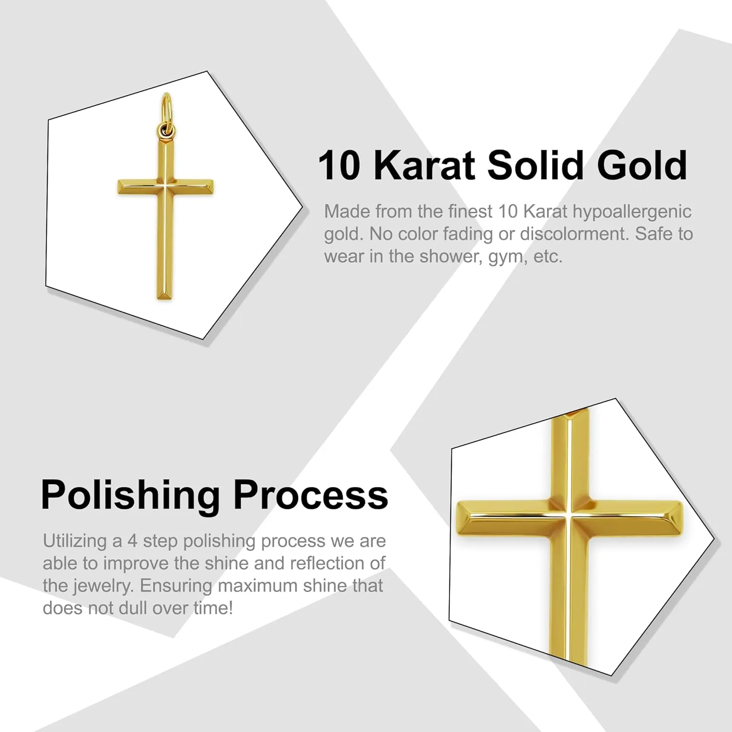 Gold Cross Charm Pendant - 10 Karat Gold - 3D Puffed Cross Pendant - Religious Cross Charm - Cross Jewelry - Two Sided Cross - Comes in Two Sizes