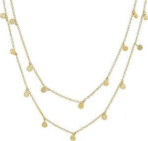 Gold Double Layer Dainty Necklace - Double Gold for Women - Adjustable with Mini Hammered Disc Details - Zoe by Malibu