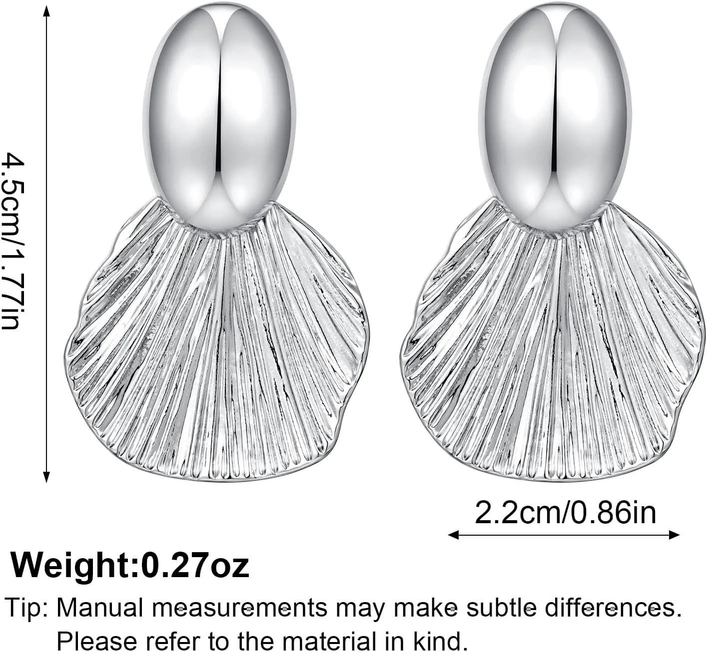 Gold Earrings Dangle Chunky Fan-shaped Earrings Shell Earring for Women Two-Tone Fashion Statement Jewelry