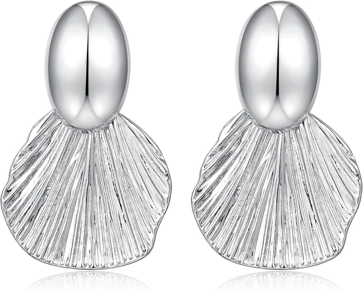 Gold Earrings Dangle Chunky Fan-shaped Earrings Shell Earring for Women Two-Tone Fashion Statement Jewelry