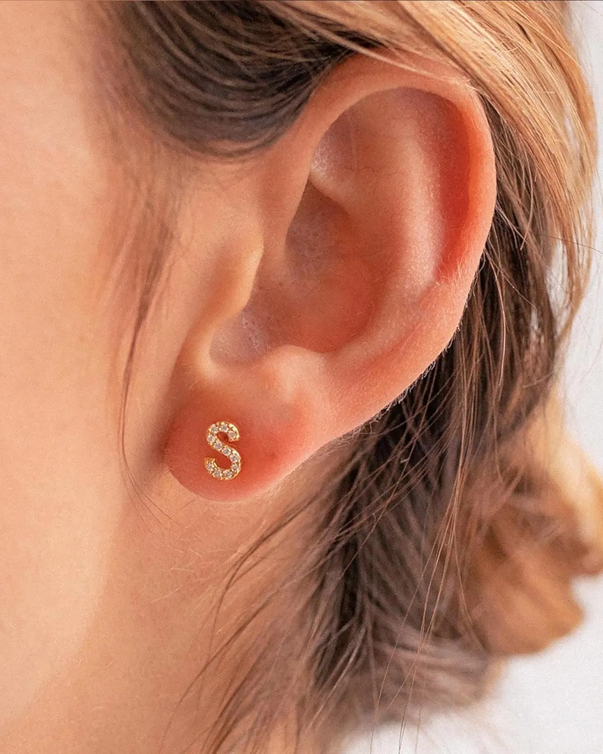 Gold Earrings for Women 14K Gold Cubic Zirconia Initial Letter Stud Earrings Trendy Simple Tiny Small Minimalist Dainty Cute Hypoallergenic Initial Earrings Jewelry Gifts for Women