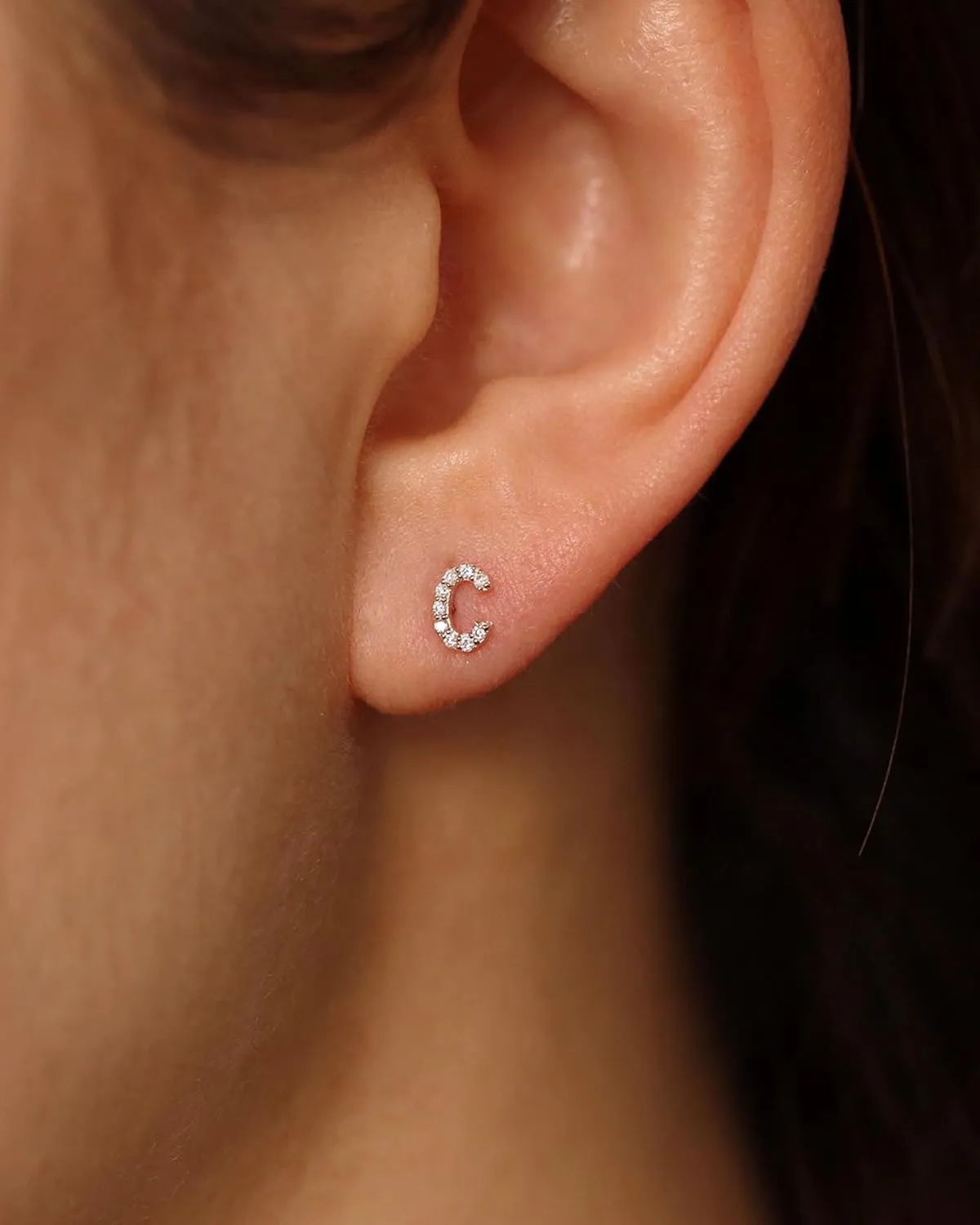 Gold Earrings for Women 14K Gold Cubic Zirconia Initial Letter Stud Earrings Trendy Simple Tiny Small Minimalist Dainty Cute Hypoallergenic Initial Earrings Jewelry Gifts for Women
