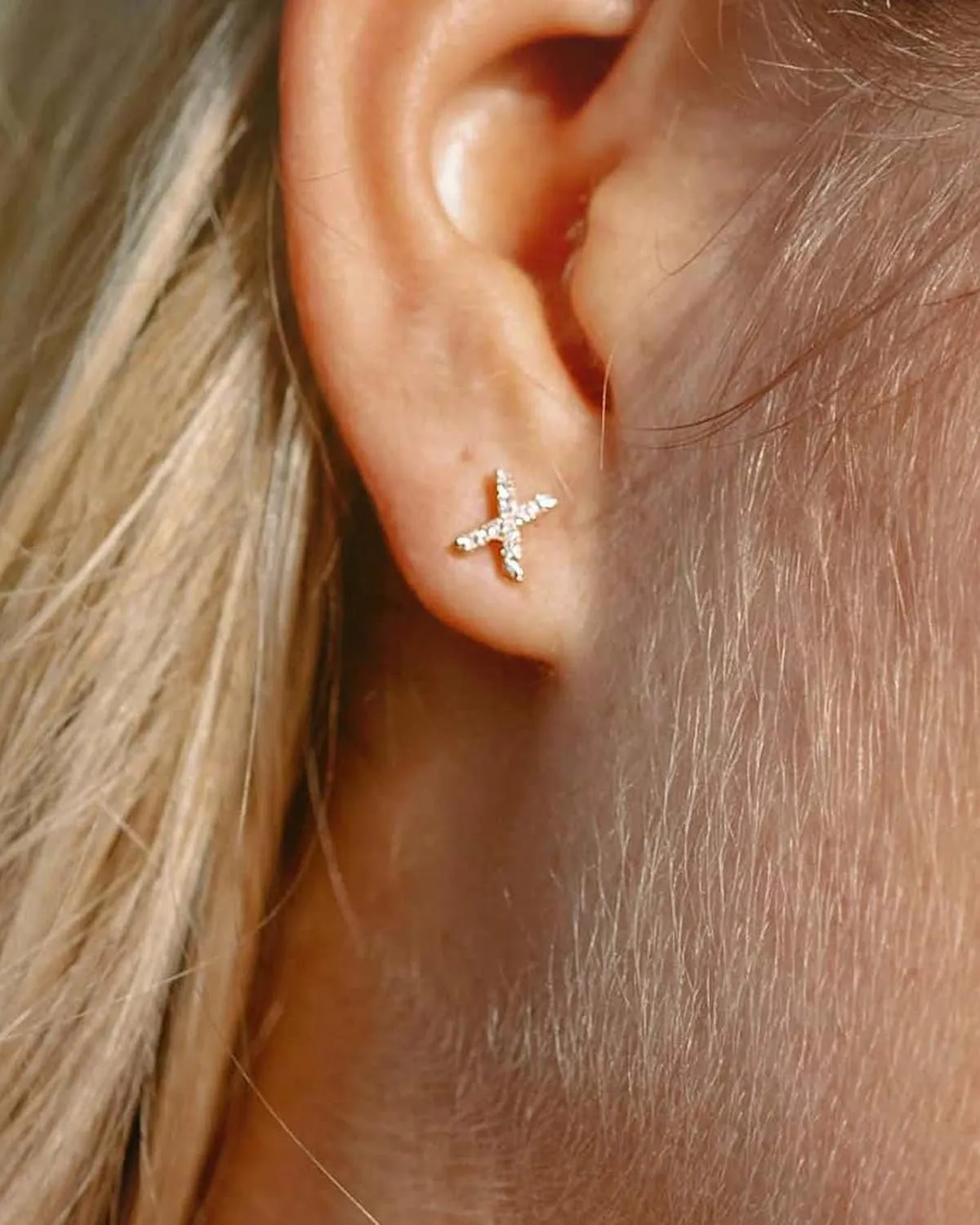 Gold Earrings for Women 14K Gold Cubic Zirconia Initial Letter Stud Earrings Trendy Simple Tiny Small Minimalist Dainty Cute Hypoallergenic Initial Earrings Jewelry Gifts for Women