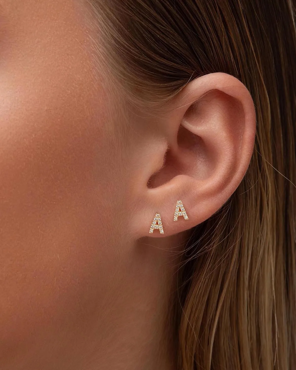 Gold Earrings for Women 14K Gold Cubic Zirconia Initial Letter Stud Earrings Trendy Simple Tiny Small Minimalist Dainty Cute Hypoallergenic Initial Earrings Jewelry Gifts for Women