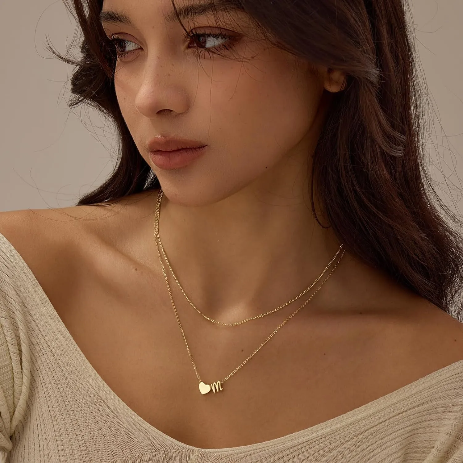 Gold Initial Necklaces for Women 14K Gold Plated Heart Charm A-Z Letter Pendant Necklace for Women Trendy Dainty Gold Necklace Tiny Cute Personalized Custom Name Necklaces Women's Gold Jewelry Gifts