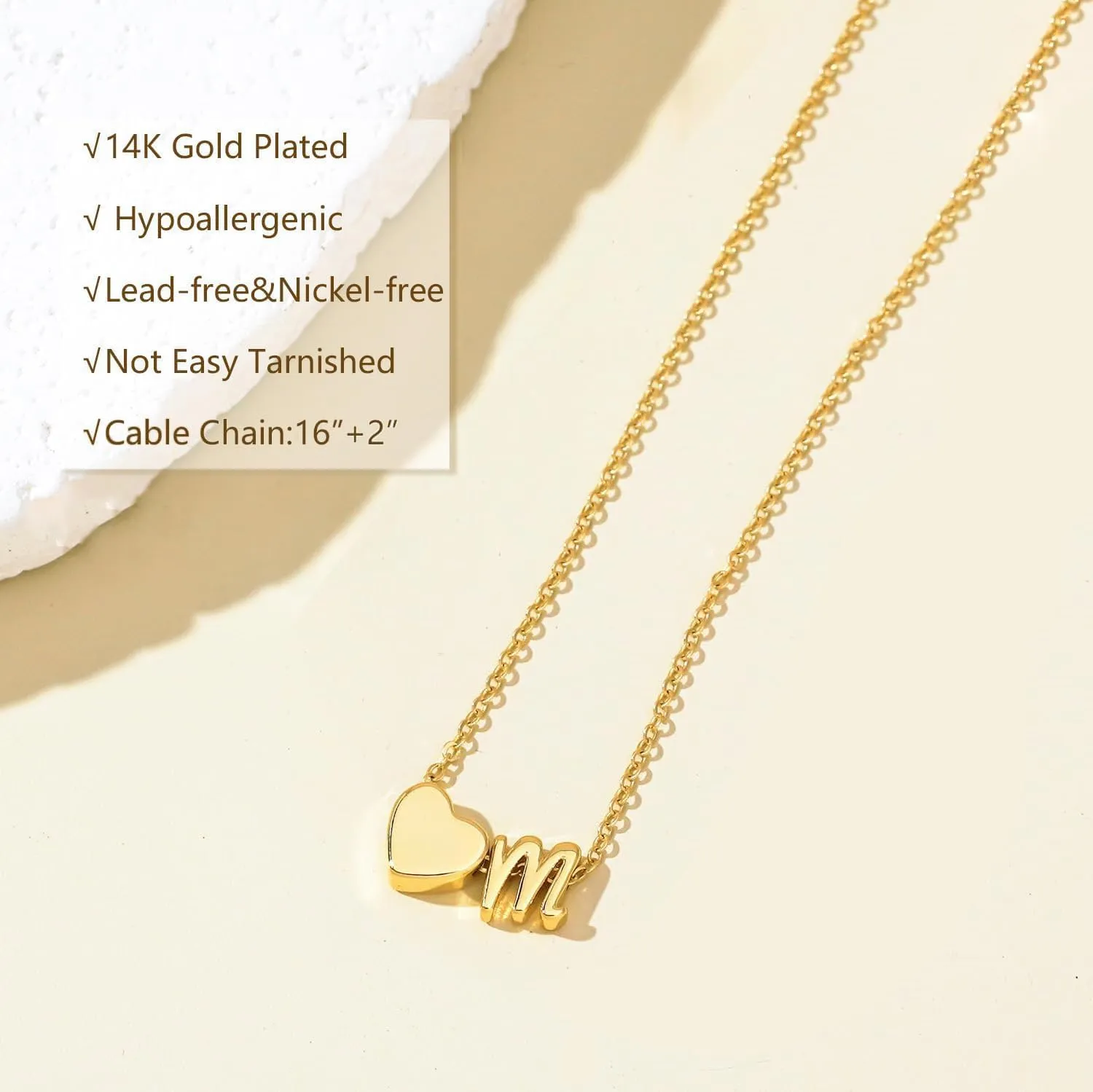 Gold Initial Necklaces for Women 14K Gold Plated Heart Charm A-Z Letter Pendant Necklace for Women Trendy Dainty Gold Necklace Tiny Cute Personalized Custom Name Necklaces Women's Gold Jewelry Gifts