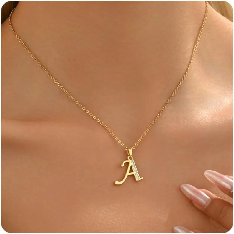 Gold Initial Necklaces for Women 18K Gold Plated Dainty Letter Necklace Personalized Monogram Name Necklace Tiny Cubic Zirconia A-Z Pendant Jewelry Necklace for Women Gift