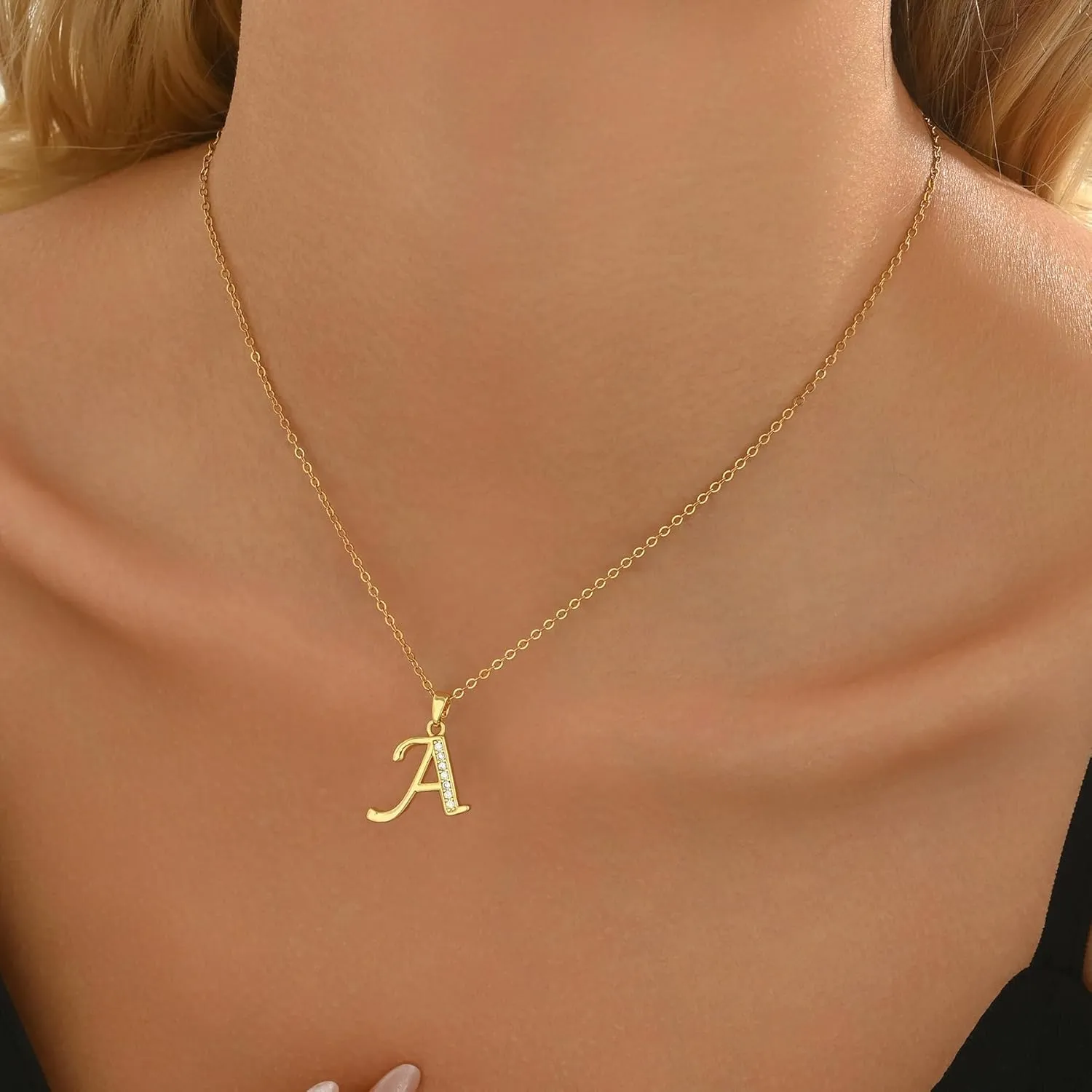 Gold Initial Necklaces for Women 18K Gold Plated Dainty Letter Necklace Personalized Monogram Name Necklace Tiny Cubic Zirconia A-Z Pendant Jewelry Necklace for Women Gift
