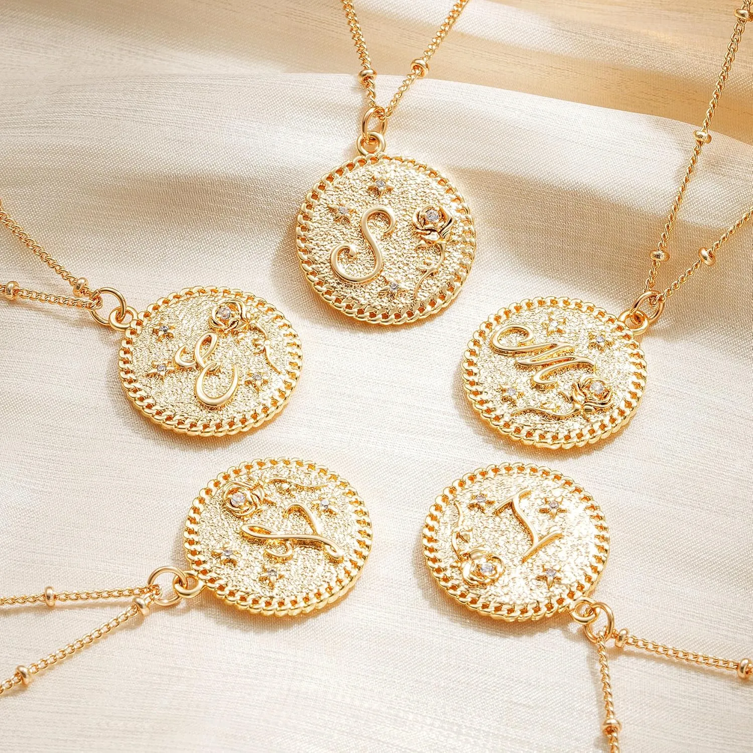 Gold Initial Necklaces for Women Trendy 14K Gold Plated Letter A- Z Pendant Necklace Paperclip Link Chain Personalized Coin Layered Dainty Gold Necklace for Women Gold Jewelry