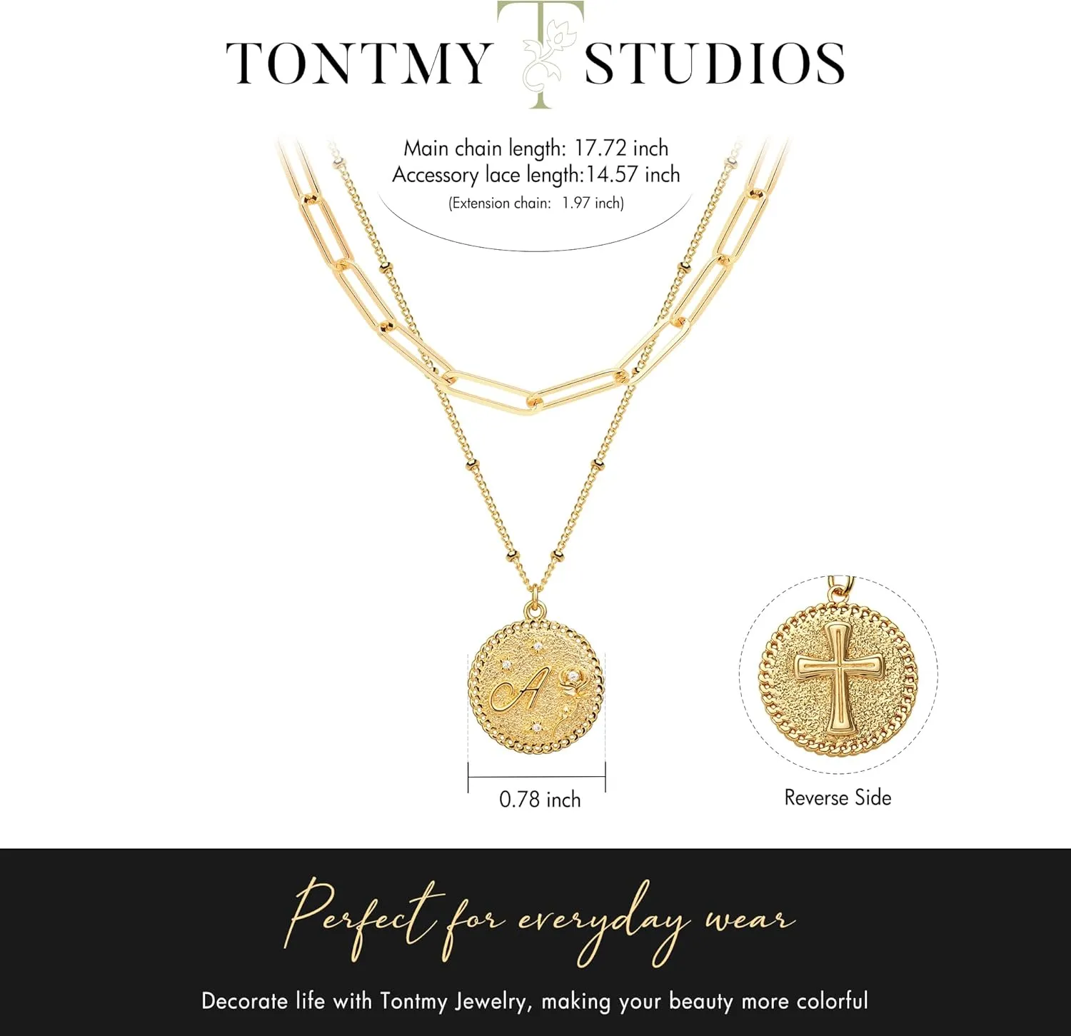 Gold Initial Necklaces for Women Trendy 14K Gold Plated Letter A- Z Pendant Necklace Paperclip Link Chain Personalized Coin Layered Dainty Gold Necklace for Women Gold Jewelry