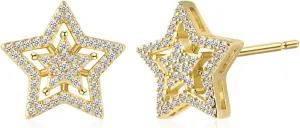 Gold large Star Stud Earrings for Women with Cubic Zirconia, Star Jewelry Chunky Design Y2k Style