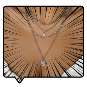 Gold Layered Necklaces for Women Coin Portrait Pendant Necklace Crystal Trendy Retro Chunky Necklace Gifts for Her (silver)