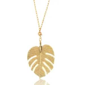 Gold Monstera Necklaces for Women. Trendy Long Paperclip Chain. 14K Gold Plated. Palm Leaf Jewelry. Plant Pendant. Mothers Day Gifts for Her