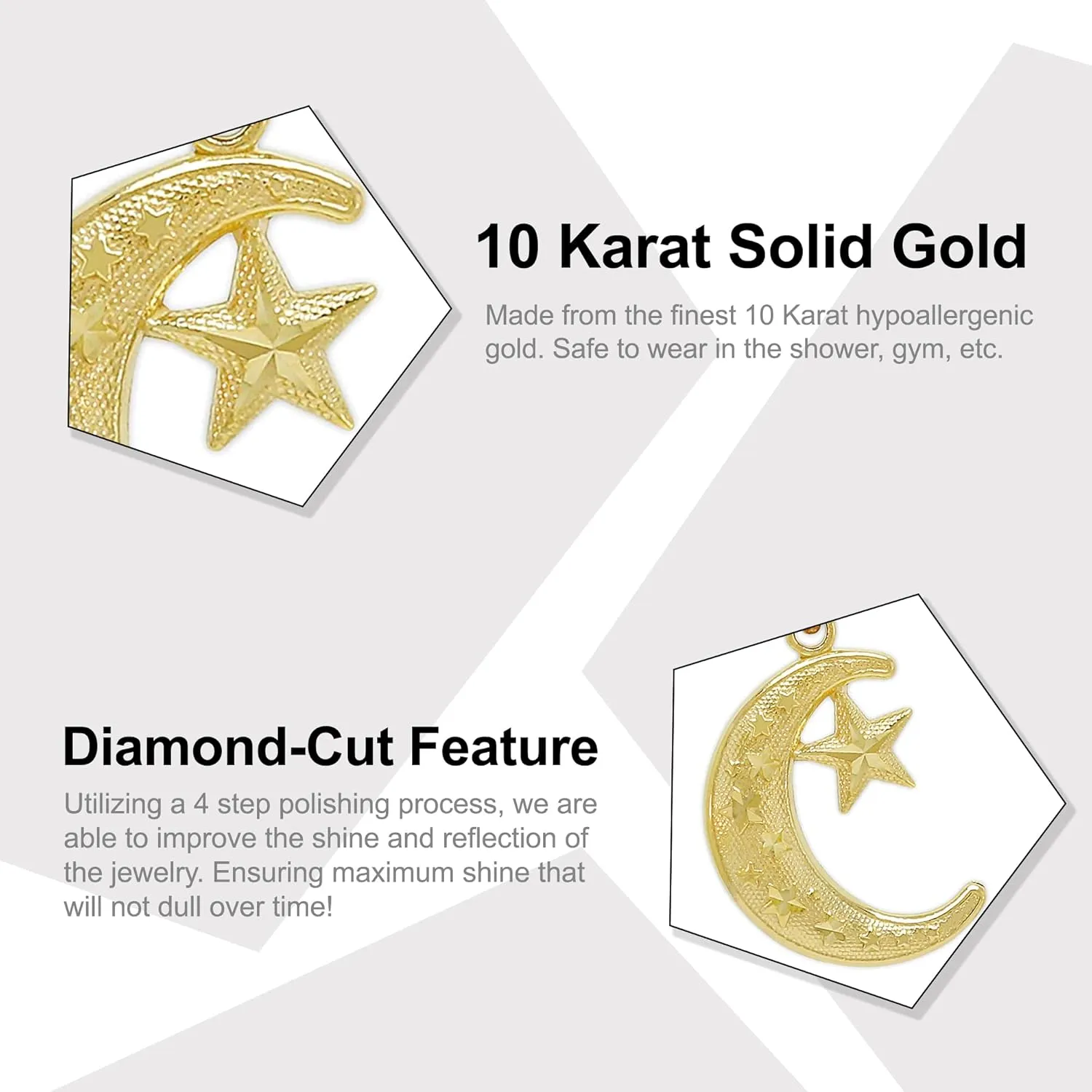 Gold Moon and Star Charm - 10 Karat Solid Gold - Moon Pendant - Celestial Jewelry