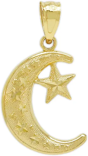 Gold Moon and Star Charm - 10 Karat Solid Gold - Moon Pendant - Celestial Jewelry