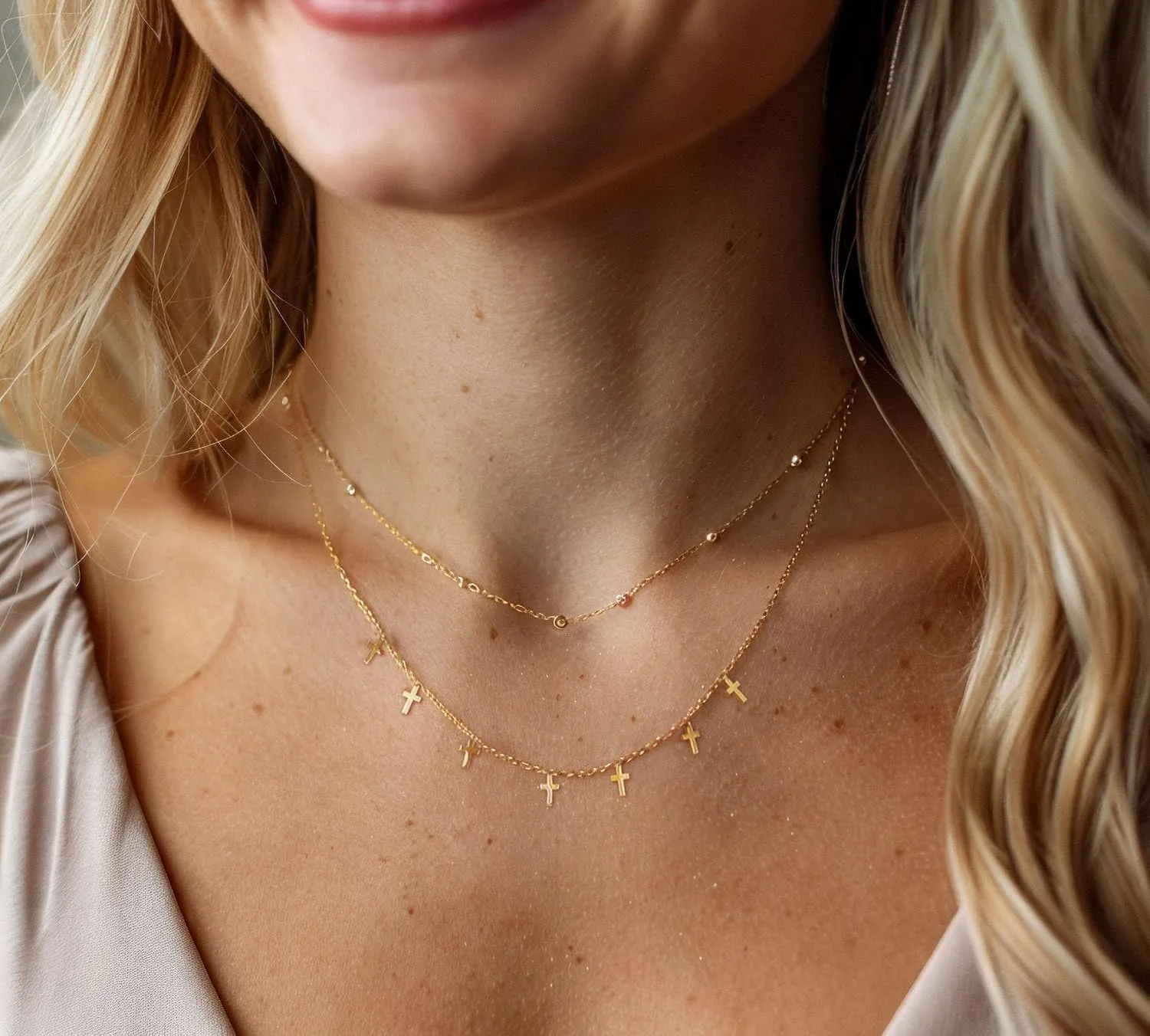 Gold Necklace for Women 14k Gold Plated Butterfly Star Flower Leaf Lightning Bolt Cross Station Necklaces Dainty Gold Charm Choker Necklace Minimalist Simple Jewelry Gift