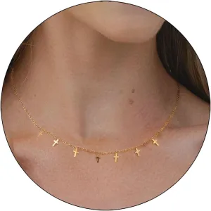 Gold Necklace for Women 14k Gold Plated Butterfly Star Flower Leaf Lightning Bolt Cross Station Necklaces Dainty Gold Charm Choker Necklace Minimalist Simple Jewelry Gift