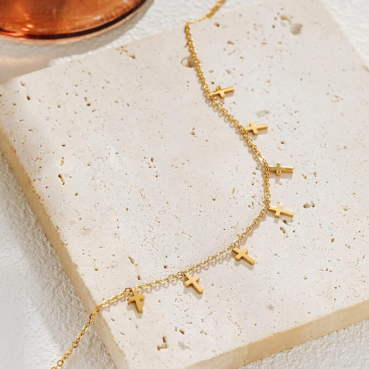 Gold Necklace for Women 14k Gold Plated Butterfly Star Flower Leaf Lightning Bolt Cross Station Necklaces Dainty Gold Charm Choker Necklace Minimalist Simple Jewelry Gift