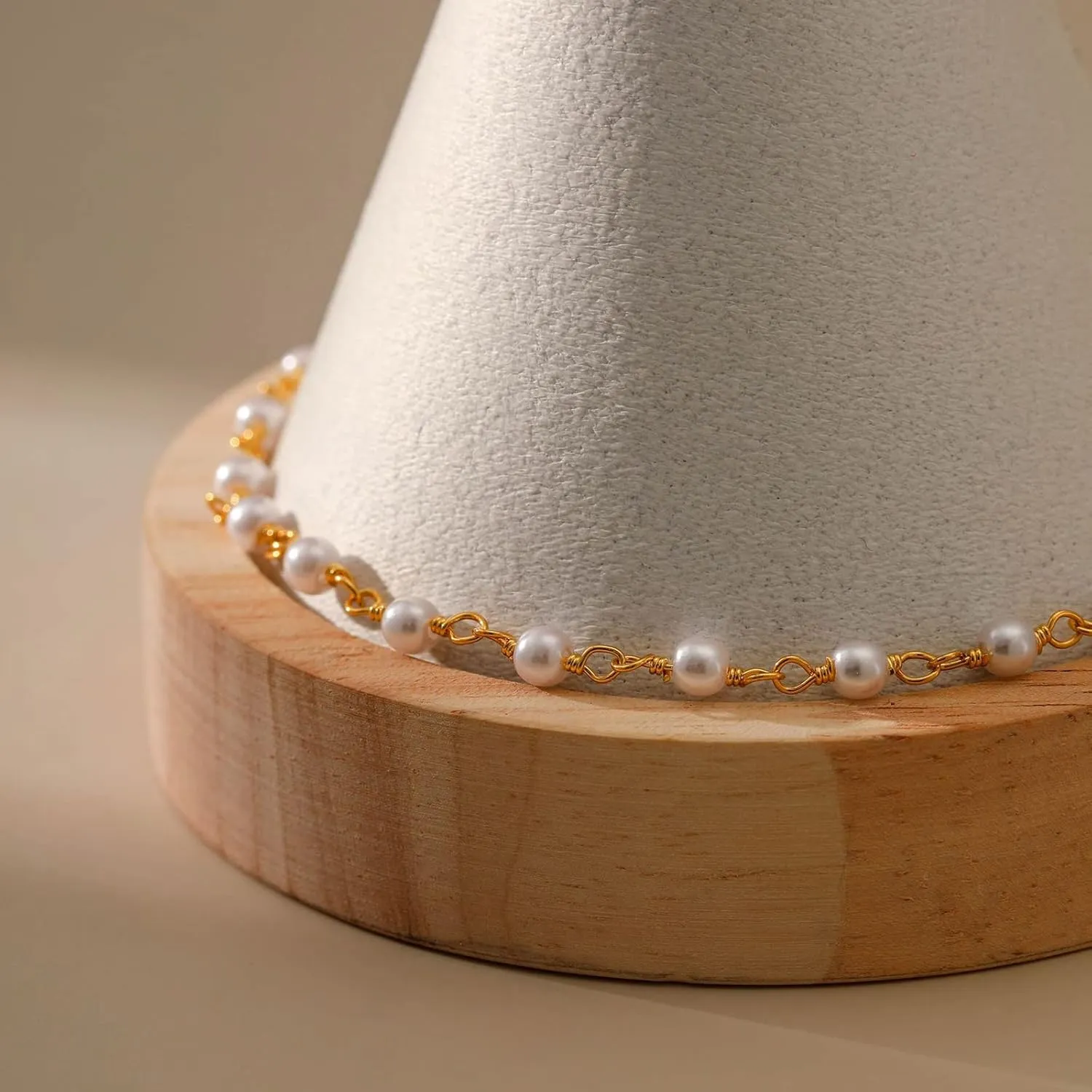 Gold Pearl Bracelet for Women 18 Gold Plated Dainty Pearl Bracelet Link Chain Bracelet for Women Teen Girls, Adjustable, Handmade Bracelet