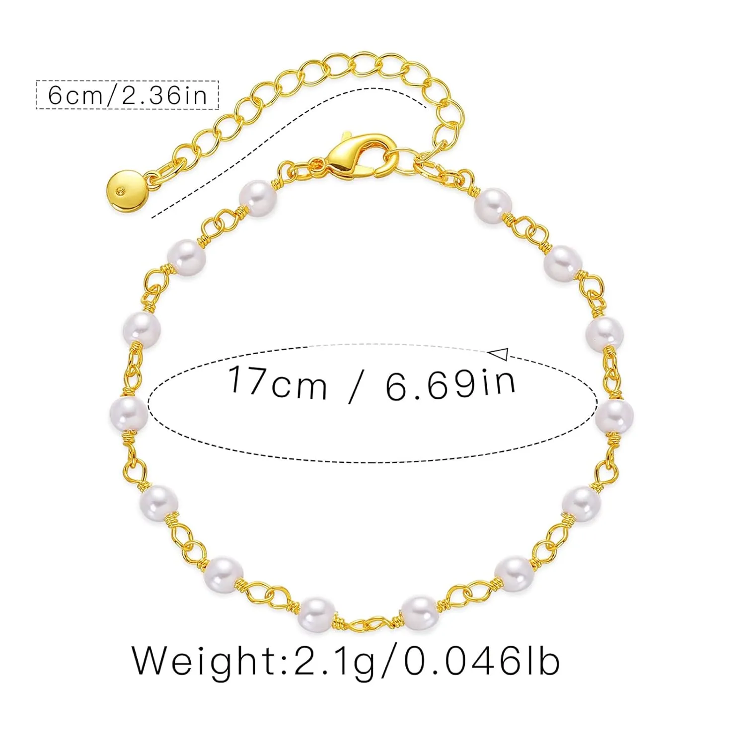 Gold Pearl Bracelet for Women 18 Gold Plated Dainty Pearl Bracelet Link Chain Bracelet for Women Teen Girls, Adjustable, Handmade Bracelet