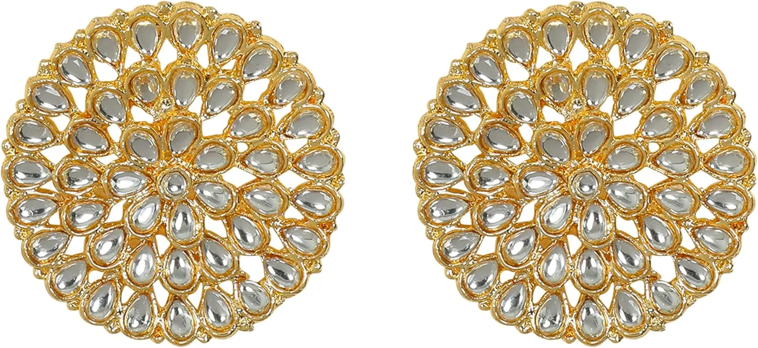 Gold-Plated Kundan Flower Stud Earrings