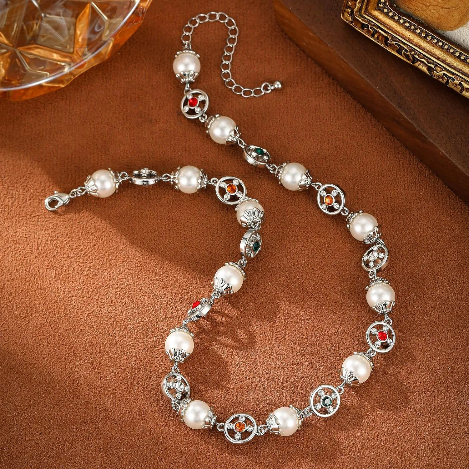 gold plated Pearl necklaces for women Dainty Choker Crystal-Encrusted Palace Style Statement Bride Wedding Jewelry Gifts for women men
