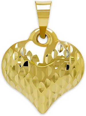 Gold Puffed Heart Charm - 14/10 Karat Gold - High Polish Diamond-Cut Pendant - 3D Jewelry - Great for Gifts